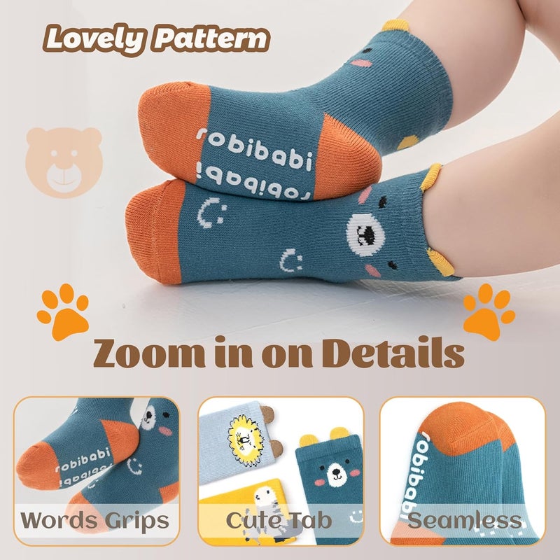 HYCLES Toddler Non Slip Socks, Cartoon Animal Cute Baby Grip Sock for 6-12 Month 1-5 Years Girls Boys 6 Pairs - Image 3